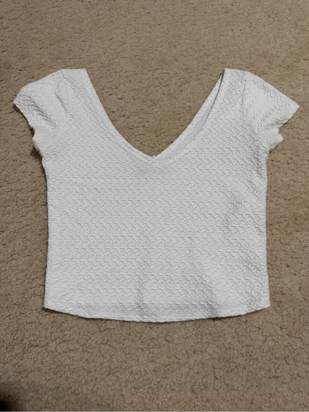 Hollister White Textured V-Neck Crop Top